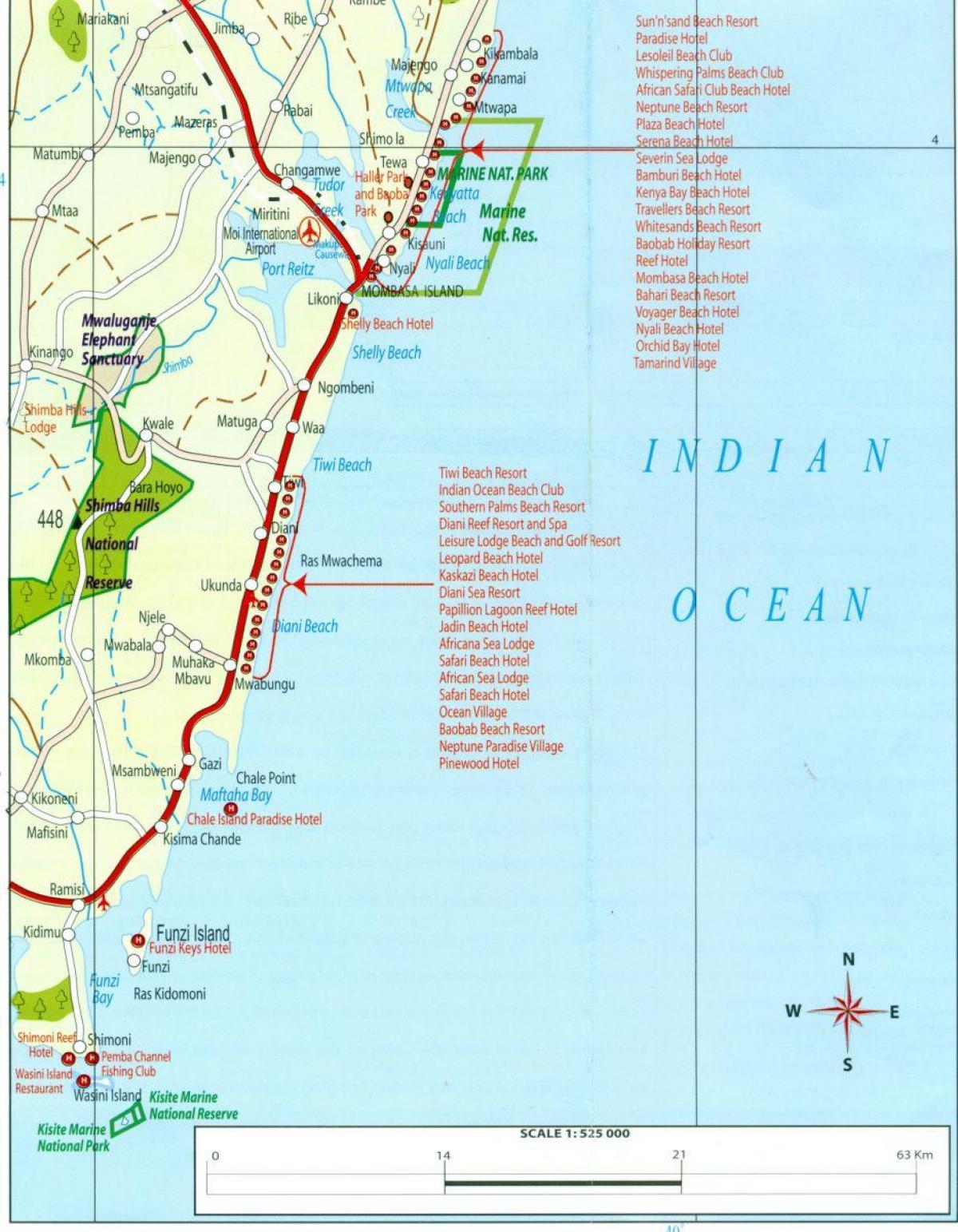 નકશો કેન્યાના કોસ્ટ