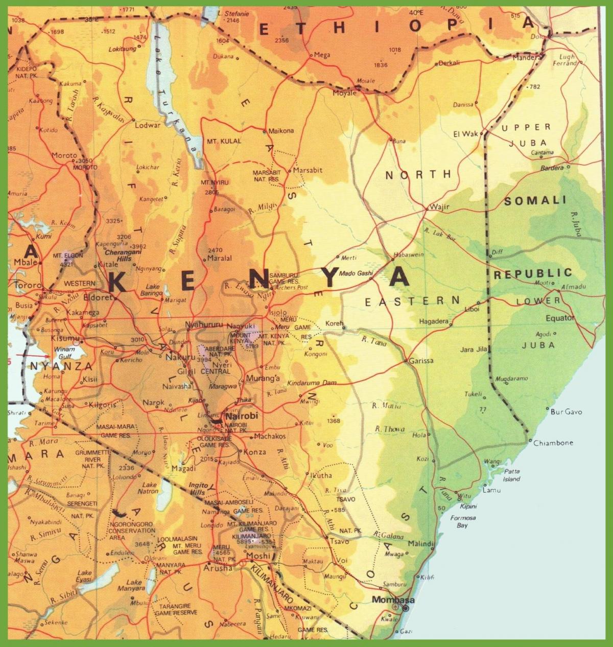 નકશો કેન્યા દર્શાવે નગરો