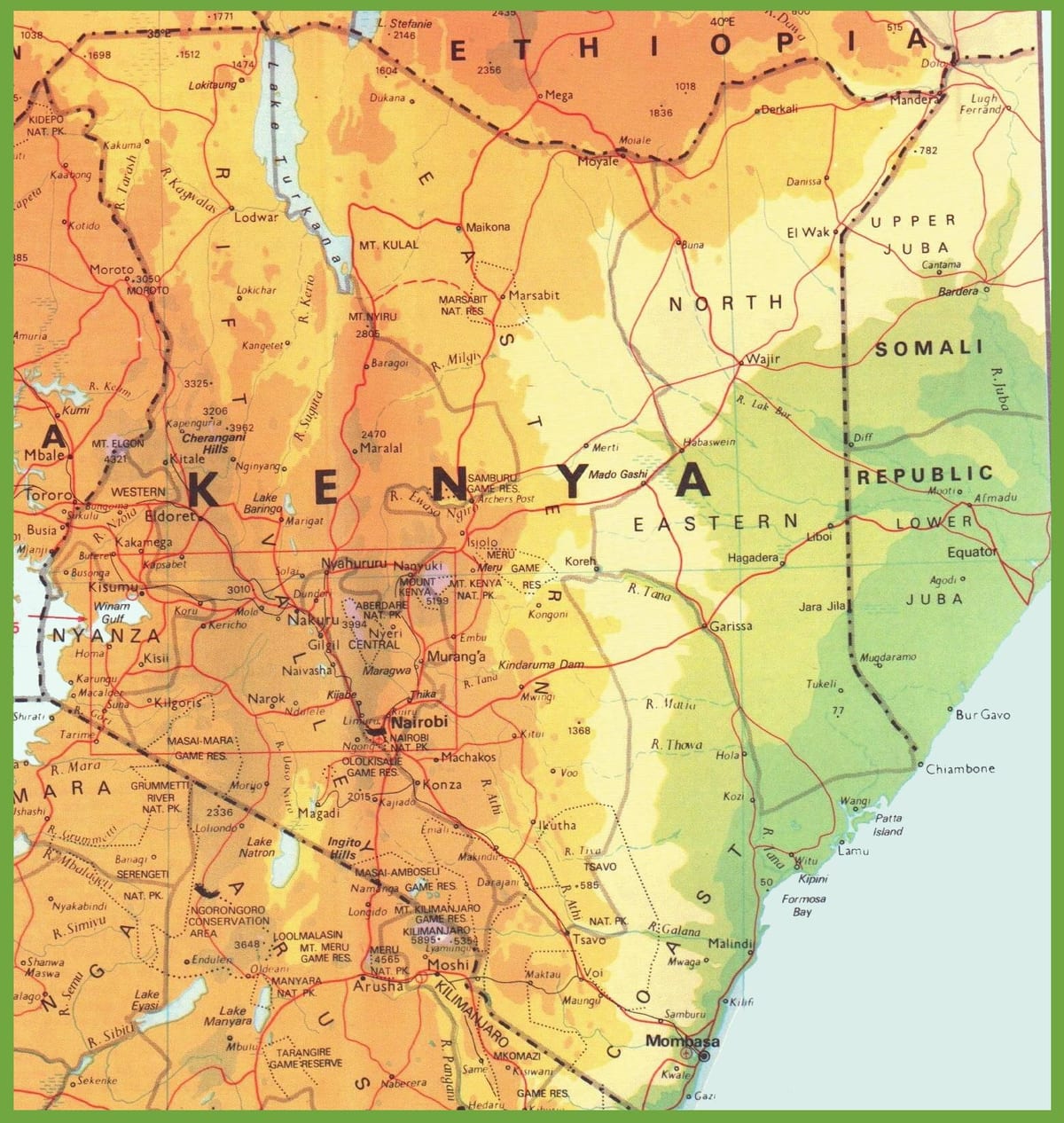 નકશો કેન્યા દર્શાવે નગરો