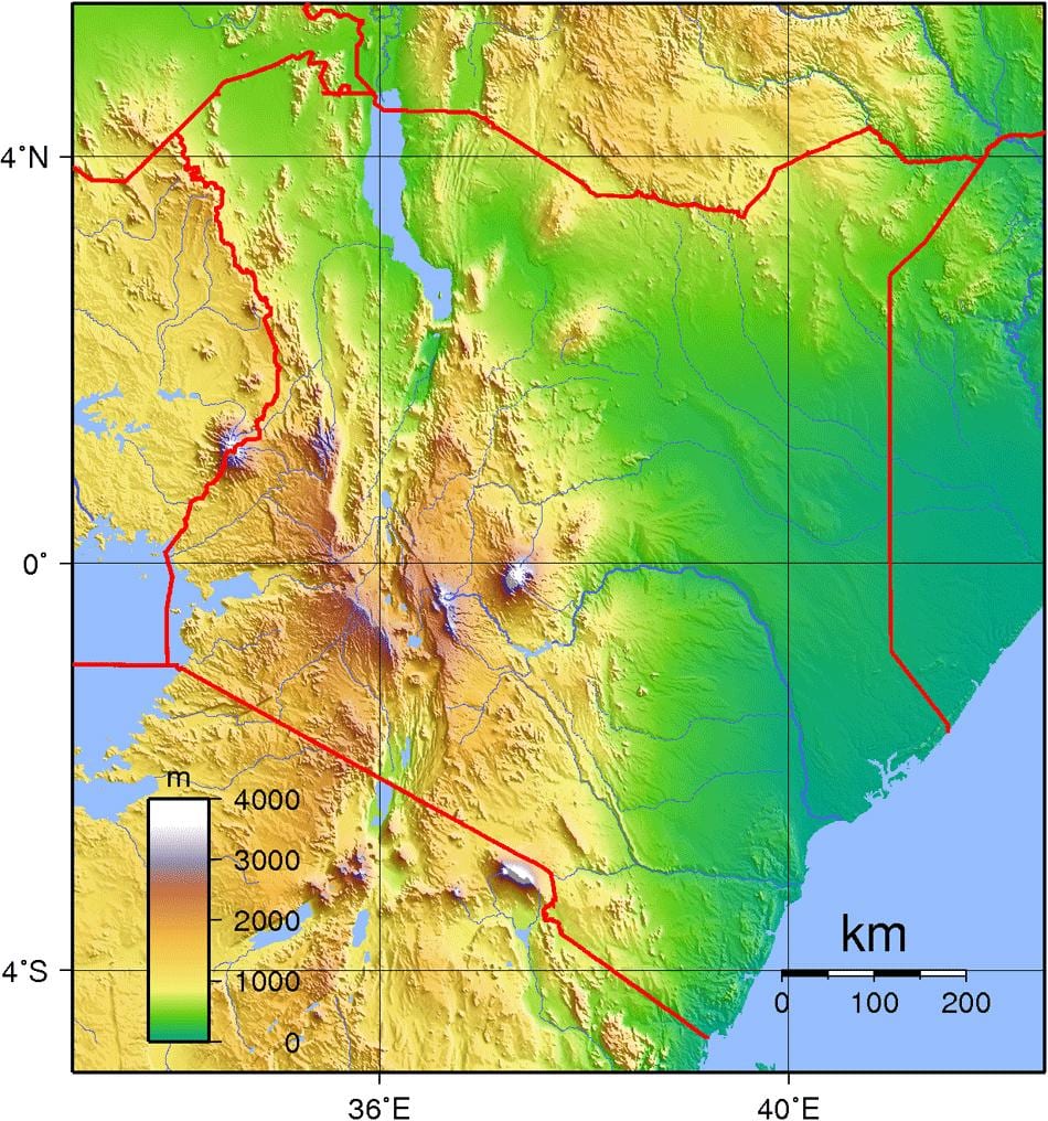 કેન્યા એલિવેશન નકશો