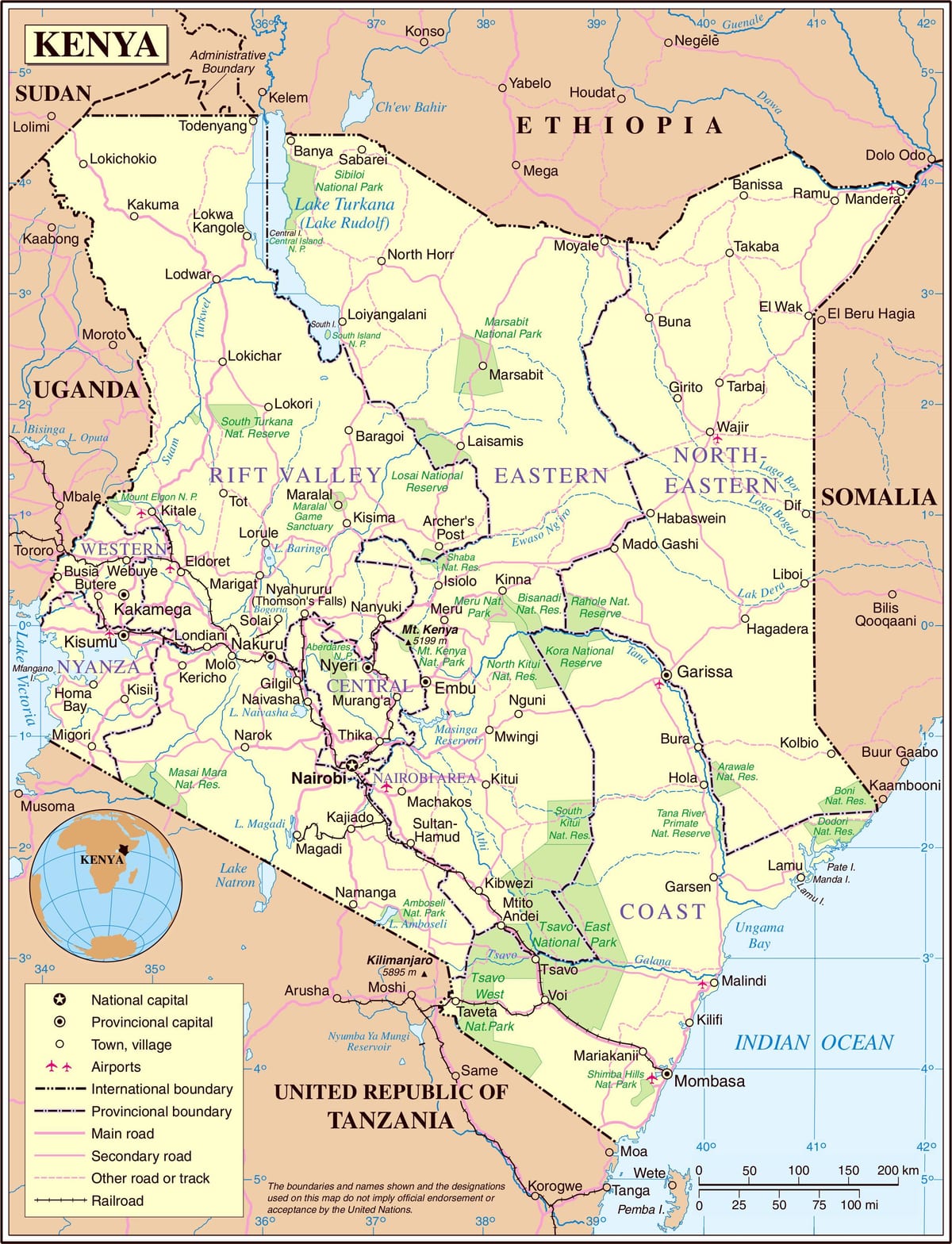 કેન્યા માર્ગ નકશો વિગતવાર