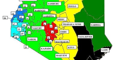 નકશો 47 કાઉન્ટીઓ કેન્યા 